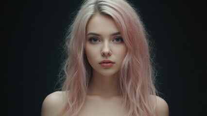 Fototapeta premium Portrait of a young woman with pastel hair highlighting individuality and beauty in a minimalistic setting