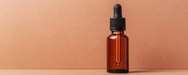 Fototapeta premium Dropper bottle with essential oil neutral background product photography minimalist environment close-up view