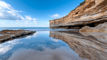 Obraz premium Breathtaking coastal landscape with reflections in calm water