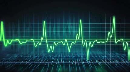 Naklejka premium Heartbeat Pulse Waveform in Digital Format on Dark Background