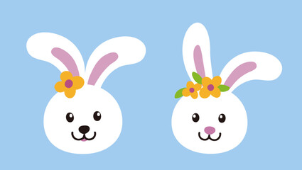 Set of cute white bunny head icon.
Easter rabbit.
Flat stock vector illustration.
Good for card,poster, banner, leaflet .