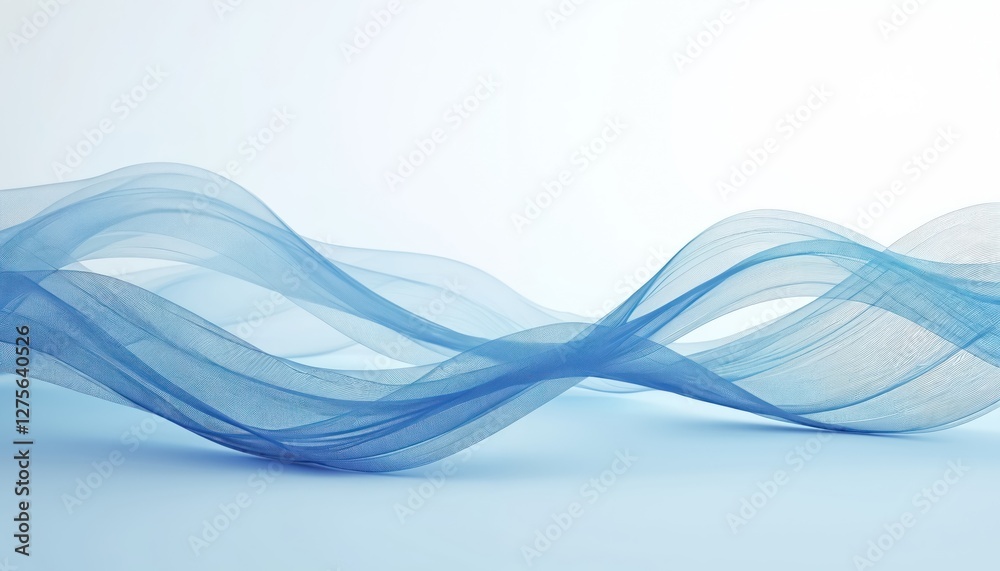 Poster Abstract futuristic tech background with blue minimal wavy lines. Vibrant gradient raster texture for modern digital web design in science fiction style.