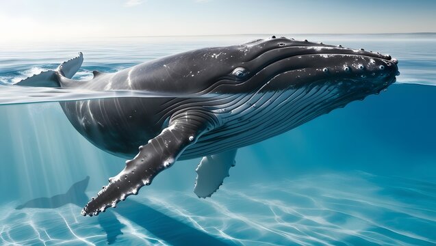 Graceful North Atlantic Right Whale Swimming in Tranquil Blue Sea