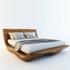 Obraz premium Ultra-modern designer bed with asymmetrical floating frame isolated on white