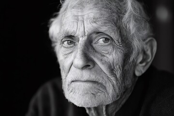 Portrait of senior man showing wrinkles and wisdom in black and white
