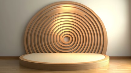 Obraz premium Wooden Display Podium with Circular Wall Decor