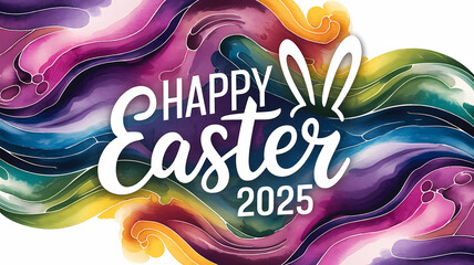 Fototapeta premium Happy Easter 2025 On Pained Water Color Swirls