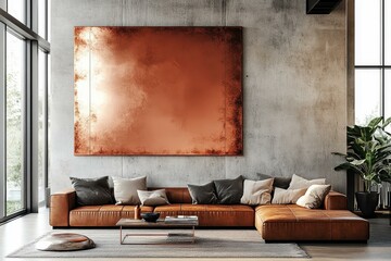 Modern Living Room with Copper Artwork
