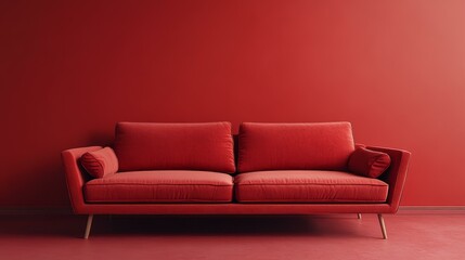 Red Velvet Sofa in Modern Interior
