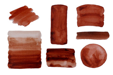 Set of watercolor abstract brown backgrounds. Hand painting on paper, white background. For your design