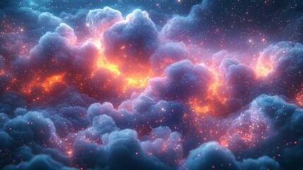 Obraz premium Abstract cloudscape with fiery glow, cosmic scene, otherworldly background