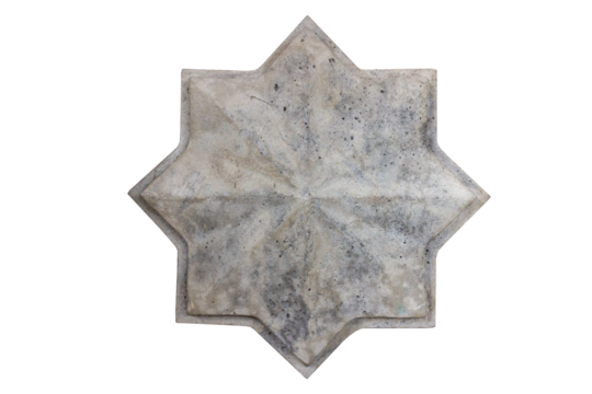 Eight-Pointed Star Cement Relief with Textured Gray Surface Isolated on Transparent Background.