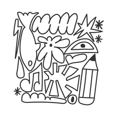 Abstract contemporary, unique, trendy style. Hand drawn vector illustration. Sticker, logo, icon, poster, wallpaper, textile print template.