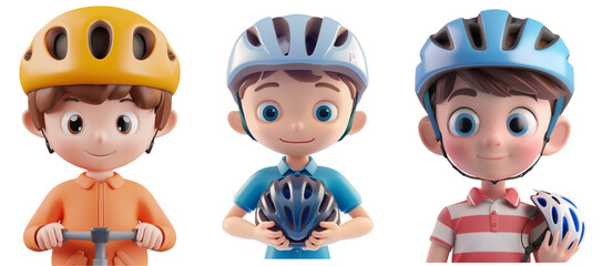 Naklejka premium Modern 3D Cycling Helmet Illustration with Boy transparents Background