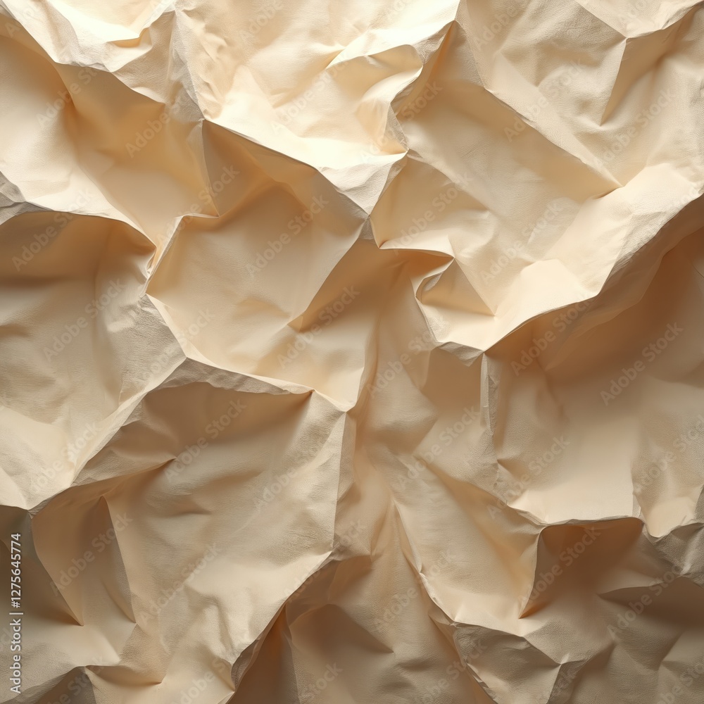 Poster abstract beige pastel background showcases crumpled paper texture featuring numerous folds. design e