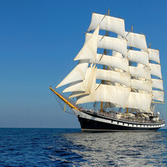 Sailing ship under sail. Yachting. Sailing race