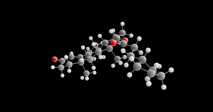 Testosterone cypionate molecule, rotating 3D model of depo-testosterone, looped video on a black background