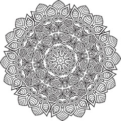 Mandala with mesmerizing symmetrical patterns and detailed artistry. Exuding tranquility and balance, ideal for meditation designs, yoga themes, decoration, and artistic projects.