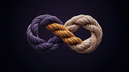 Obraz premium creative representation of infinity using intertwined ropes in purple and beige colors, symbolizing connection and continuity