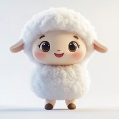 Cute cartoon sheep character with fluffy wool standing happily on a bright background