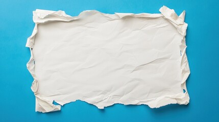 Obraz premium Blank Sheet of Crumpled Paper on Blue Background, Ideal for Notes or Creative Designs