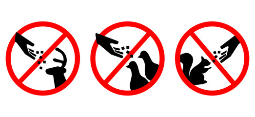 Do not feed the animals wildlife signs set. Vector illustration