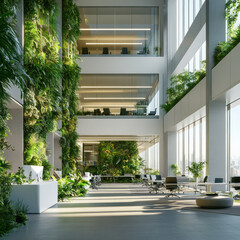 Fototapeta premium Corporate sustainability in a photorealistic business setting emphasizes eco-friendly innovation and energy conservation. AI generative