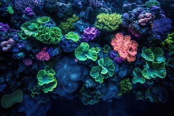 Obraz premium Vibrant coral reef teeming with diverse marine life, showcasing a breathtaking underwater ecosystem.