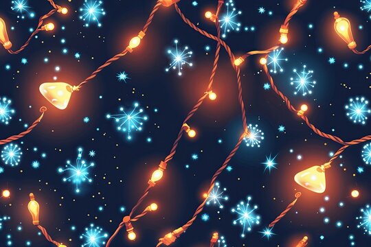 Seamless Decorative Pattern of Realistic Twinkling Lights and Streamers