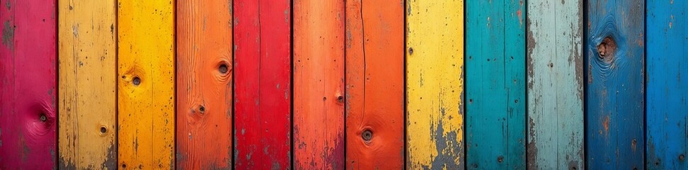 Close-up of a rainbow-hued antique wooden wall with rustic charm, rustic, pattern, background