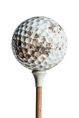 Isolated Dirty Golf Ball on Tee