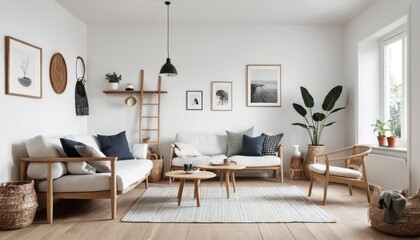 A Scandinavian-Inspired Room with White Walls, Wooden Elements, and Simple Furniture
