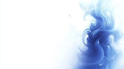 Blue Smoke Plume on a Serene White Background, Abstract Swirling Fluid Ink Cloud, 4K