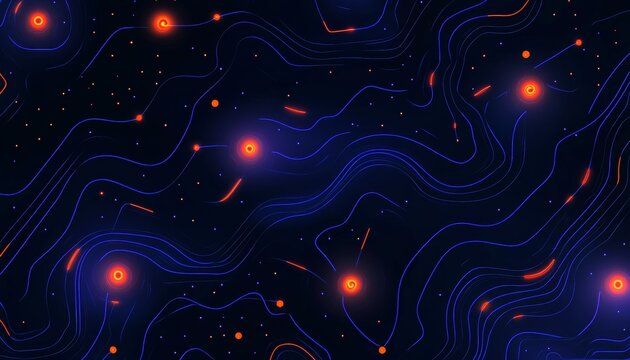 Abstract Blue Circuit Board with Glowing Orange Data Points, Futuristic Technology Design