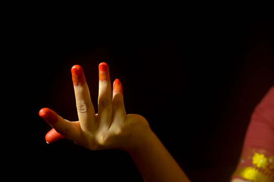 Single hand gesture or Mudra called as Alapadma or Solapadma from Indian Classical Dance form; Bharatnatyam. India.