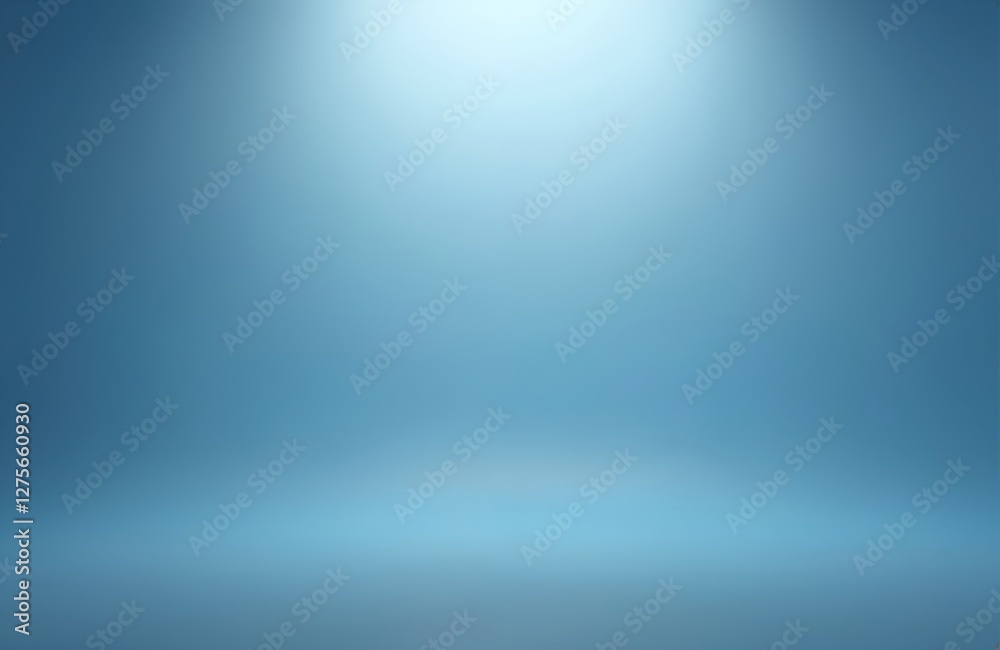 Poster Empty blue room in 3d render background. Three-dimensional abstract ambient backdrop for product presentation or graphic design. Soft smooth wall with floor and spotlight.