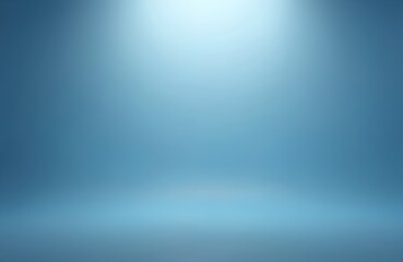 Empty blue room in 3d render background. Three-dimensional abstract ambient backdrop for product presentation or graphic design. Soft smooth wall with floor and spotlight.
