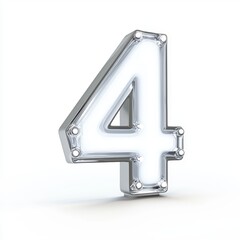 Number 4 made of pure glowing white light with a soft halo effect isolated on a clean white background