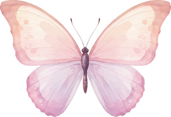 Watercolor butterfly sticker, pastel colors, cartoon illustration