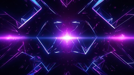 Futuristic glowing polygonal network with neon lights on dark background