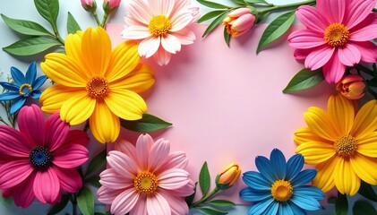 Close up of colorful flowers on a congratulation card, happy, blooms