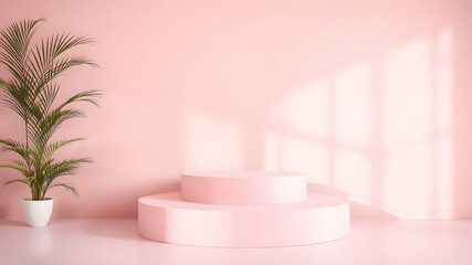 cylindrical stand podium in pink pastel colors