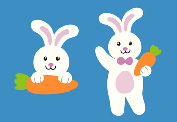 Set of Easter bunny holding carrot.
Easter rabbit.
Flat stock vector illustration.
Good for card,poster, banner, leaflet .