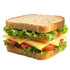 sandwich with ham and vegetables isolated on transparent white background, clipping path