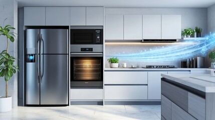 Fototapeta premium Modern Kitchen Design with Sleek Appliances and Bright Atmosphere