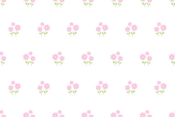 Ditsy floral seamless pattern. Small floral pattern background. Spring floral pattern with pink flowers. Bouquets chamomile. Repeat pattern. Floral background for fashion, texture, baby textile.