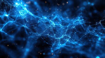 Abstract Blue Network with Bright Particles and Glowing Connections in a Dark Background