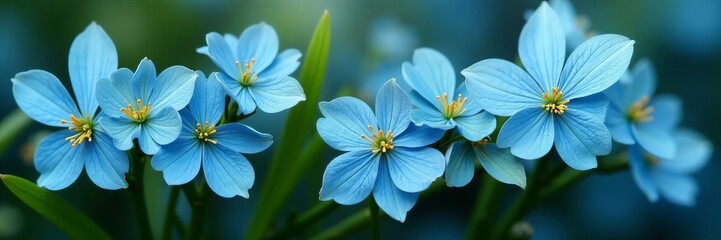Close-up of delicate blue green flowers on a metal frame, pastel, floral