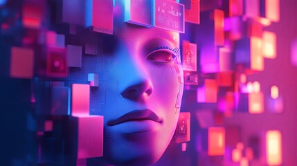 Illustration of a machine learning process featuring artificial intelligence, deep data mining, and machine learning as components of modern computer technology concepts, portrayed in a 3D rendering