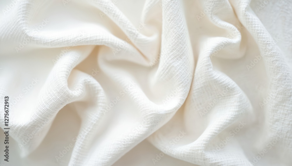 Poster white linen canvas crumpled natural cotton fabric photo. handmade organic eco textiles top view. neu
